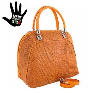 Etasico Leather Handbag Snakeskin Print Orange Bag